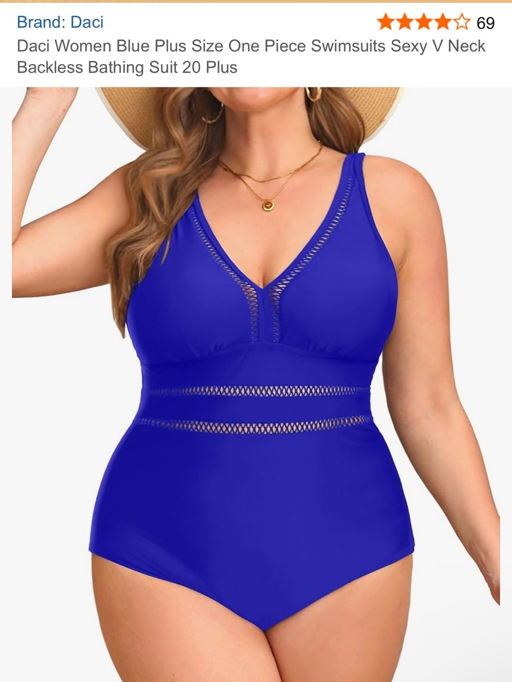 Daci Plus-Size V-Neck One-Piece Swimsuit in Blue